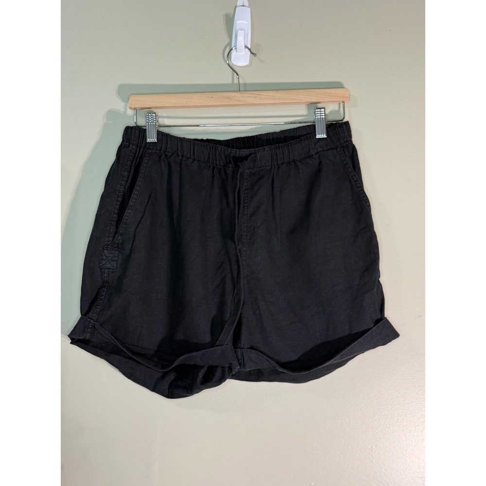 Roots Black Cotton Linen Blend Elastic Waist Shorts Medium M CA05017 RN89323
